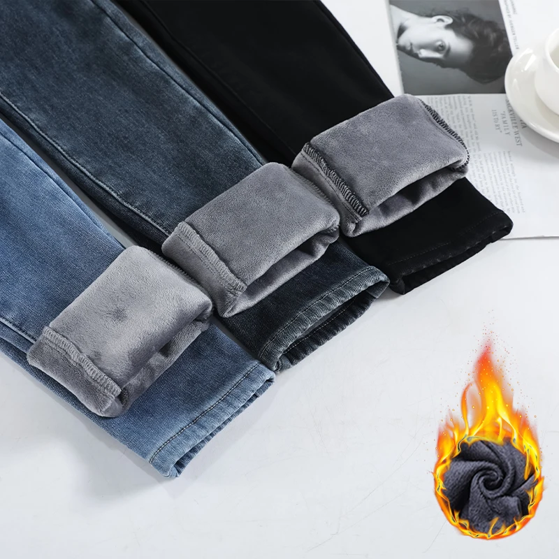 

Jeans Women Pants New Fleece High Waist Hip Lift Female Ankle Length Halloween Casual Thick Pencil Pants Basic Denim Trouser