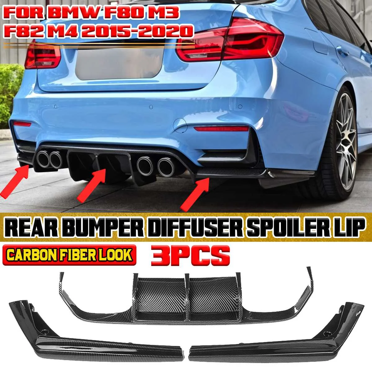 

New 3x Car Rear Bumper Splitter Diffuser Lip Protector Spoiler Deflector Lips Guard Protection For BMW F80 M3 F82 M4 2015-2020