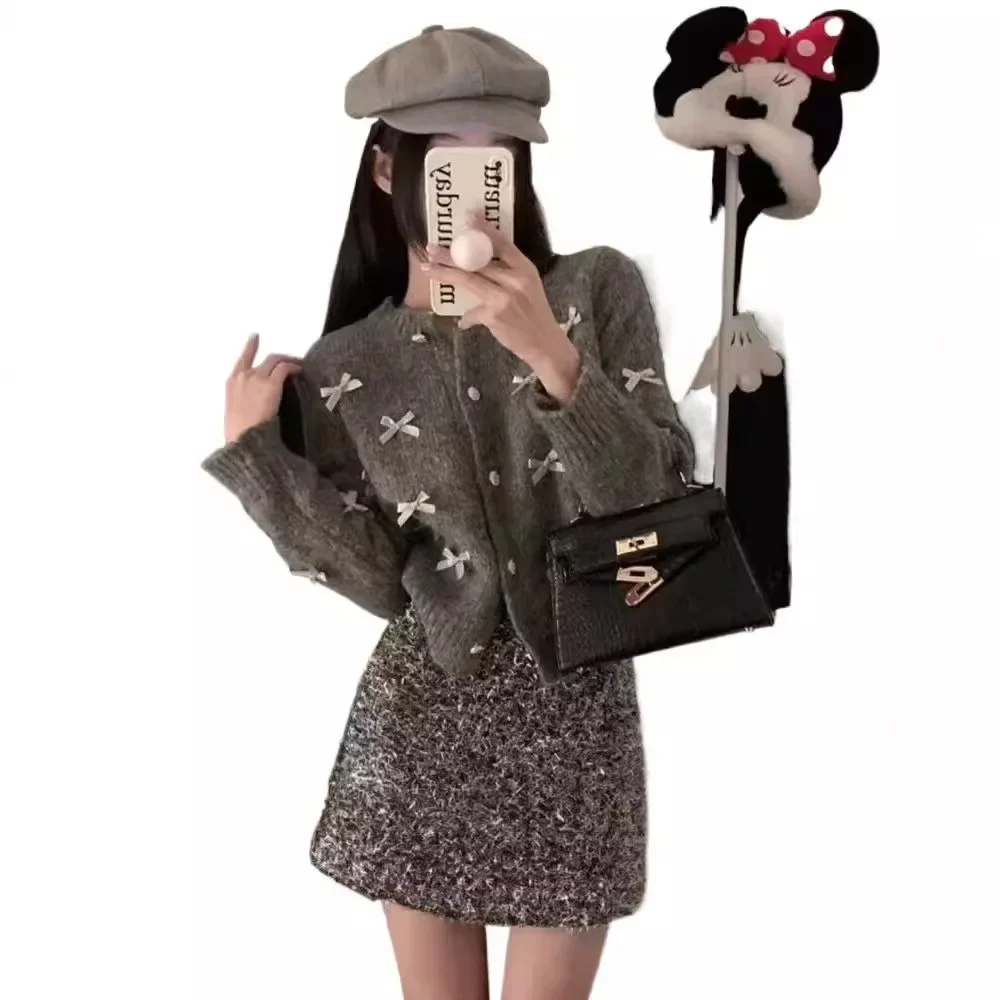 Твидовый утяжеленный вязаный топ во французском стиле женский укороченный