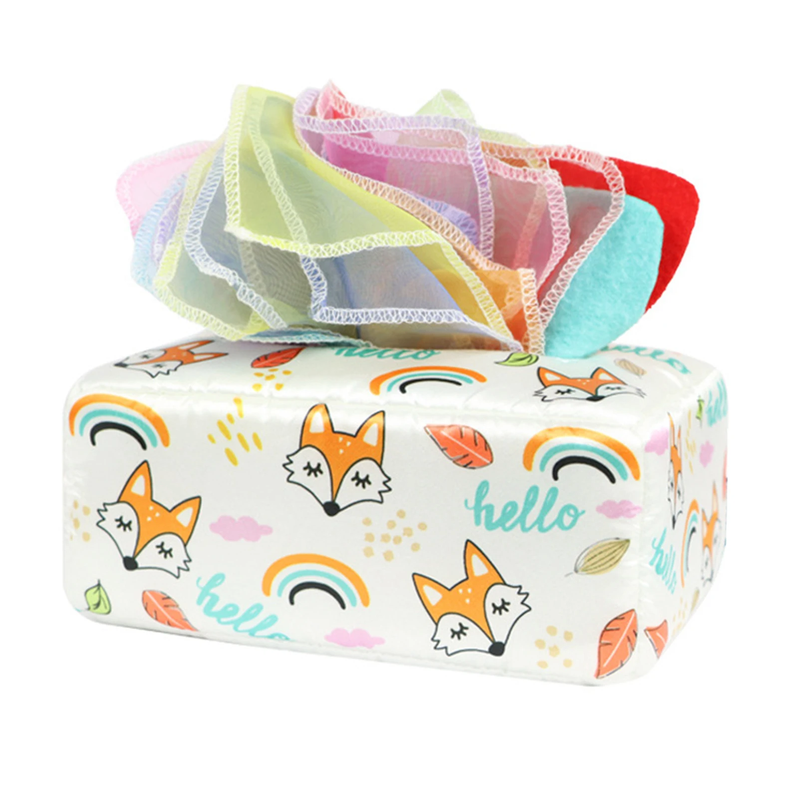 

Tissue Box Toy Sensory Toys Colorful Cartoon Plush Scarf Box Busy Fingers Toy Gift for Toddlers Loop Toy Preschool Toys JAN88