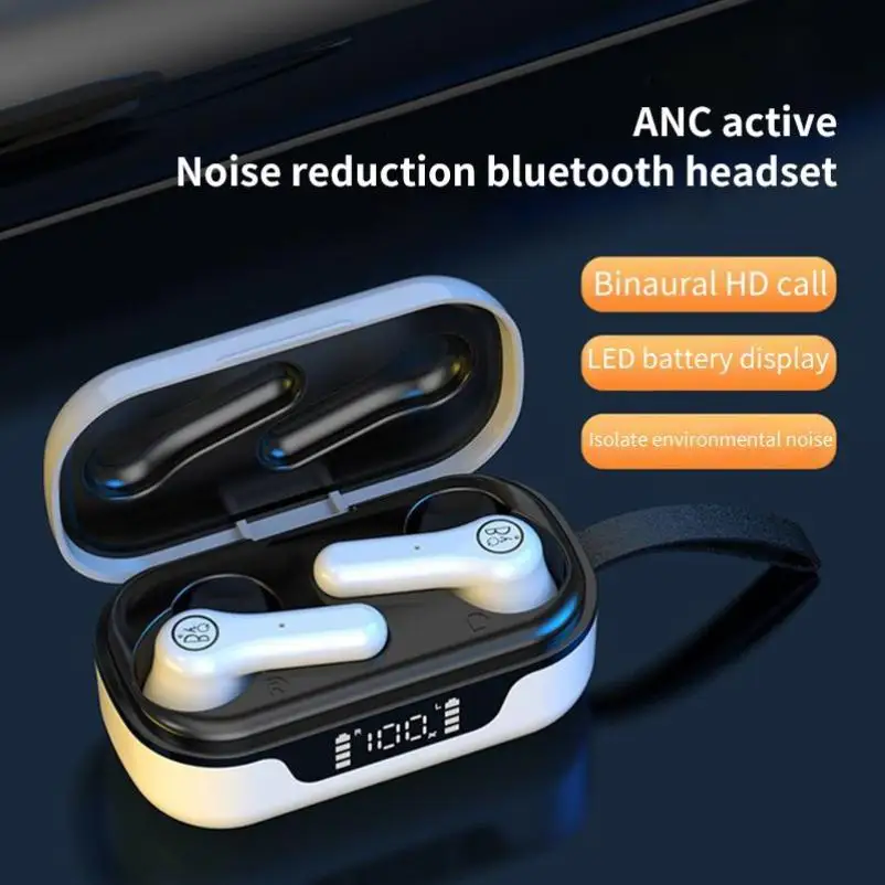 

AMTERBEST ANC PRO Wireless Bluetooth Earphones Stereo Earpiece Hands-Free Headsets Sports Headphones with Mic LED Charging Box