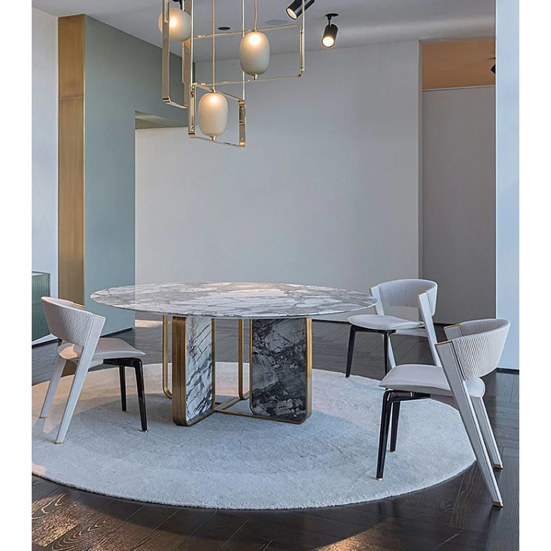 

Italian-style dining table Modern, simple, light and luxurious round dining table Home marble dining table