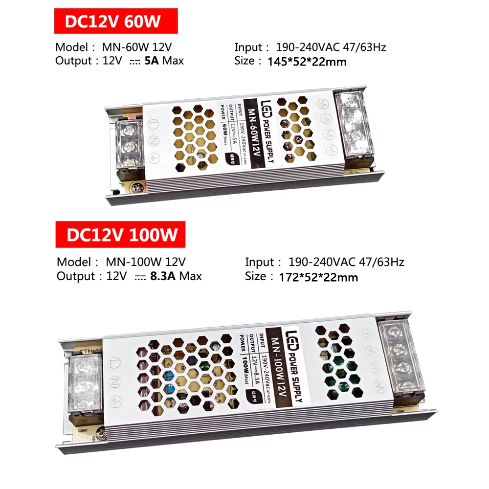 Ультра тонкий светодиодный AC DC Питание трансформатор 220 В до 12V 24V LED
