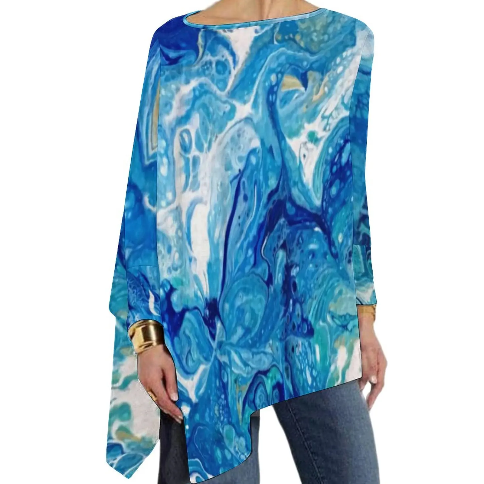 

Beach Print T-Shirt Seaside Abstract Art Funny Long Sleeve T Shirts Casual Loose Oversized Tee Shirt Ladies Pattern Tops Gift