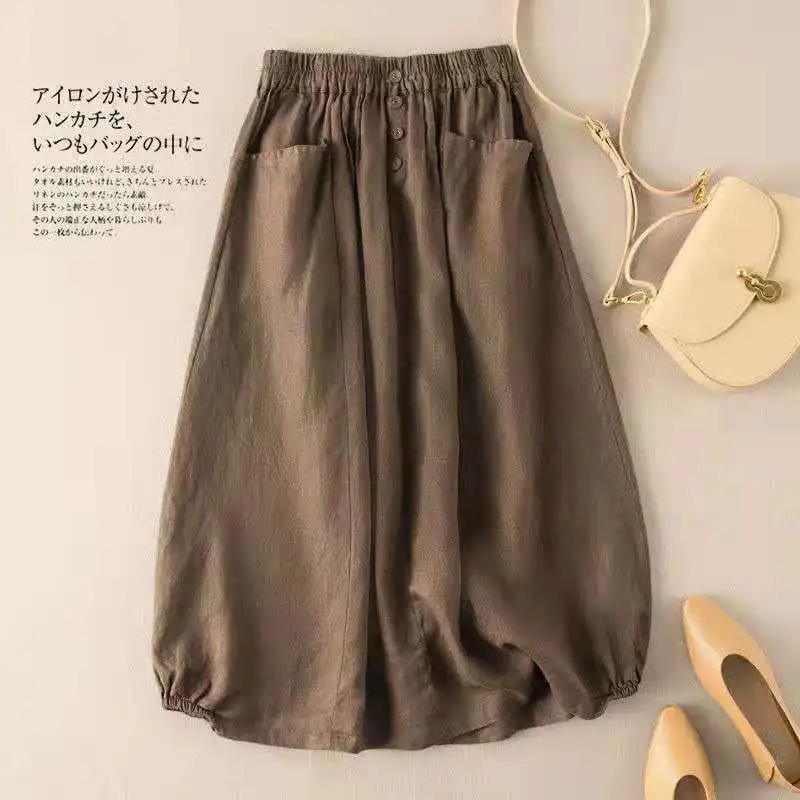 

Cotton Linen Long Skirt Women Summer 2023 Fashion Casual Loose High Waist Faldas Female Clothes Black Big Plus Size 3Xl 4Xl 5Xl