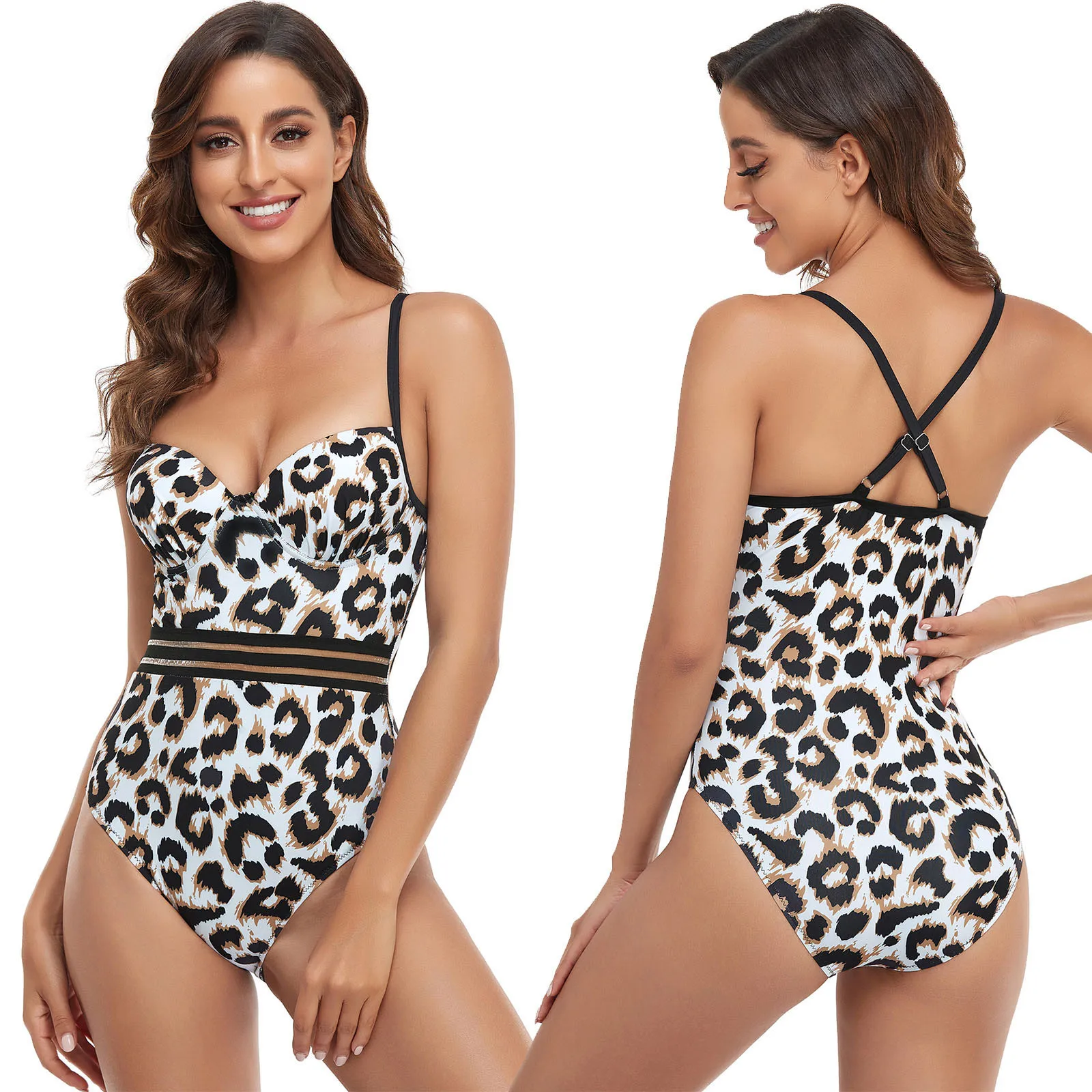 

Ladies Fashion Leopard Print Bikini Minimalistic Sexy Vest Women's Jumpsuit Swimsuit Swimwear Women trajes de baño mujer 2022