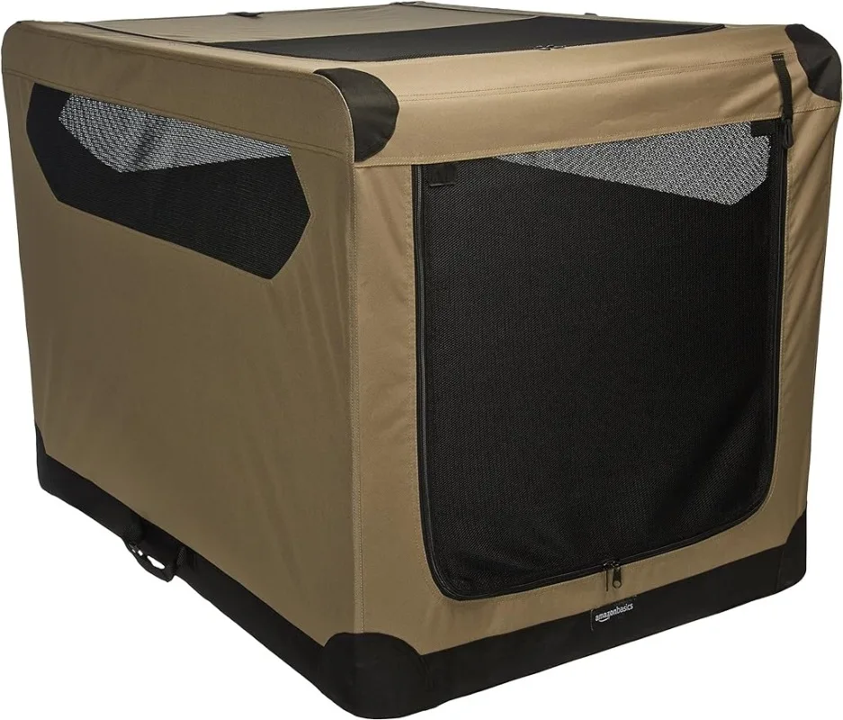 

2-Door Collapsible Soft-Sided Folding Travel Crate Dog Kennel, X-Large, 42 x 31 x 31 Inches, Tan