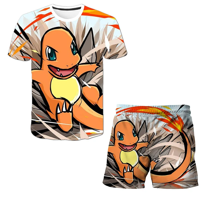 

Pokemon t shirt 2 Piece Sets Kids Tracksuit boy's Oversized Clothes 3D Printed t shirts boys Suit Summer Fashion Tshirt Shorts