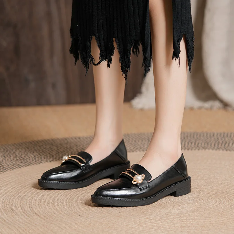 Retro Fashion Elegant Women Loafers Shoes Genuine Leather Shoes Korean Female Flats Driving Shoes Plus Size 42 Zapatos Mujer