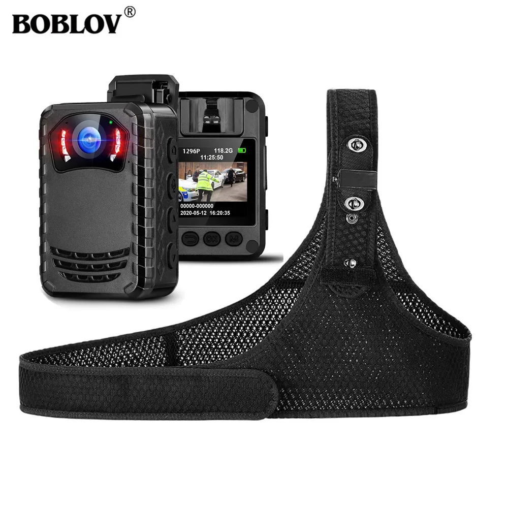 Полицейская камера BOBLOV N9, носимый мини-видеорегистратор, Full HD 1296P, камера для записи видео с нагрудным жилетом, жилет на плечо