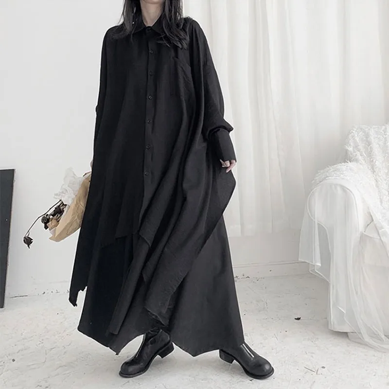 N GIRLS  Yamamoto  Black Shirt Gothic Dark Aesthetic Irregular Blouse Japanese Fashion Designer Oversized Shirts Emo