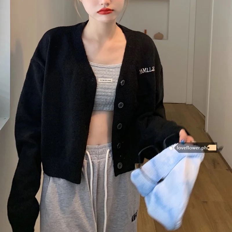 

Корейские осенние пальто с длинным рукавом женские корейские модные буквы Свободный Повседневный вязаный кардиган