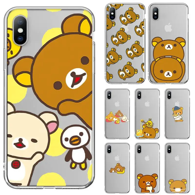 Милый чехол Rilakkumas для телефона iPhone 11 12 Mini 13 14 Pro XS Max X 8 7 6s Plus 5 SE XR прозрачный