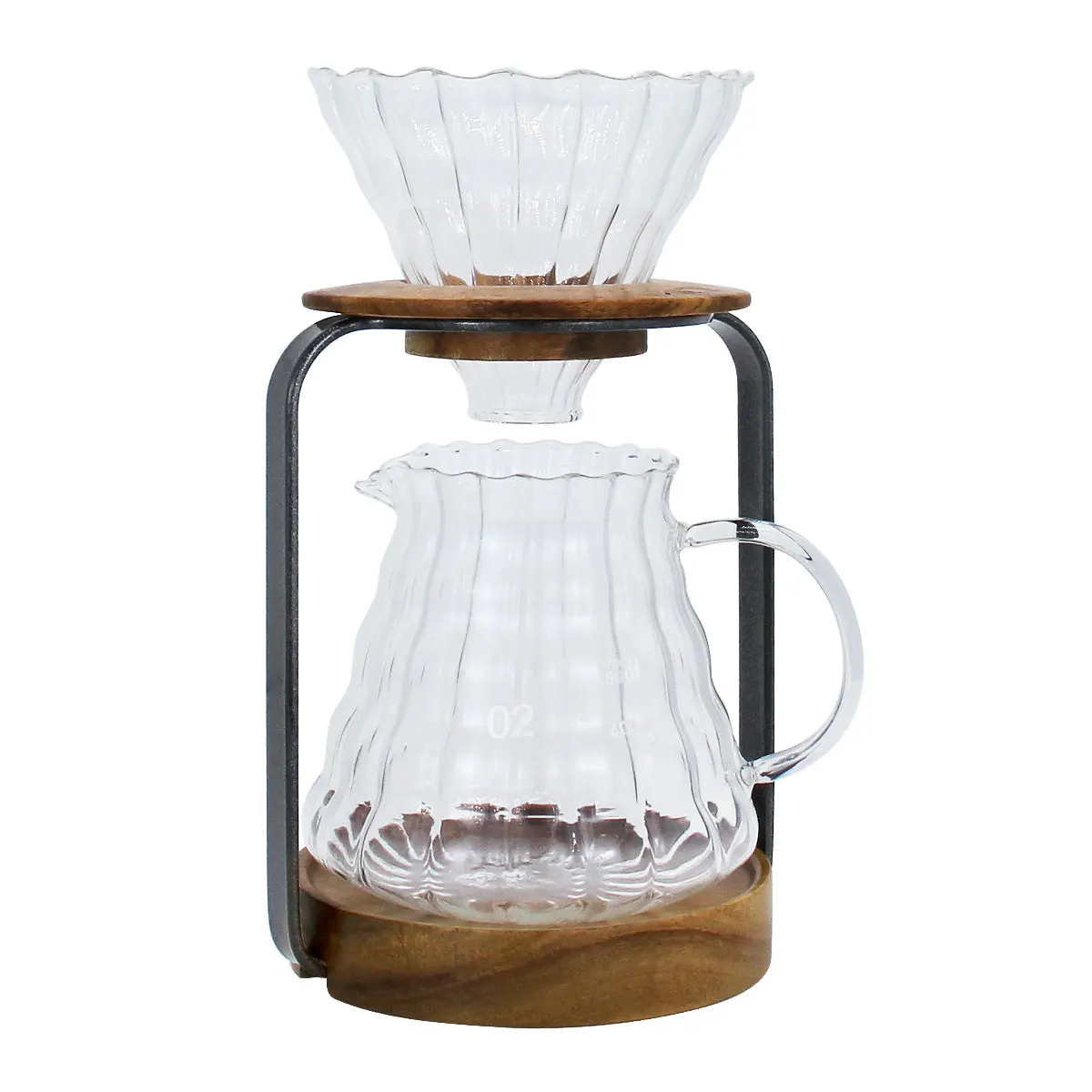 Pour Over Coffee Dripper Stand for Home Office and Outdoor Coffee Maker Glass Pot Metal Stand Wood Base Coffee Accessories