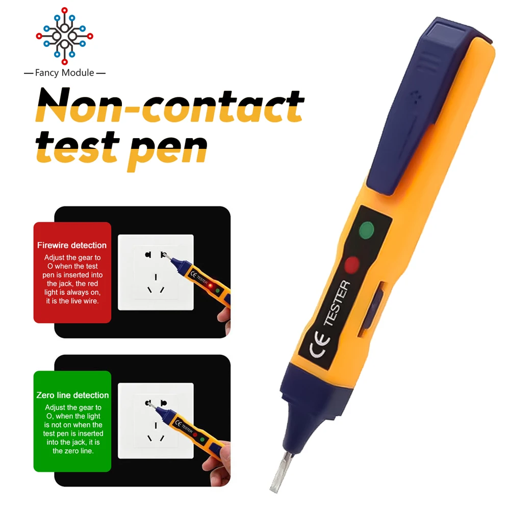 

AC12-1000V Voltage Detector Test Pen Noncontact Inductive Induction Pen Fire Neutral Continuity Adjustable Sound and Light Alarm