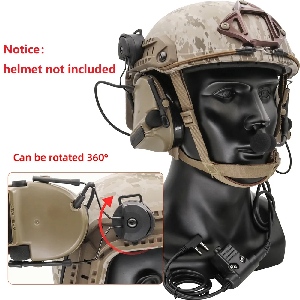 Tactical Military Headset COMTAC III Noise Reduction Pickup Airsoft Hunting shooting Headphone for Ops Helmet ARC Rail &U94ptt