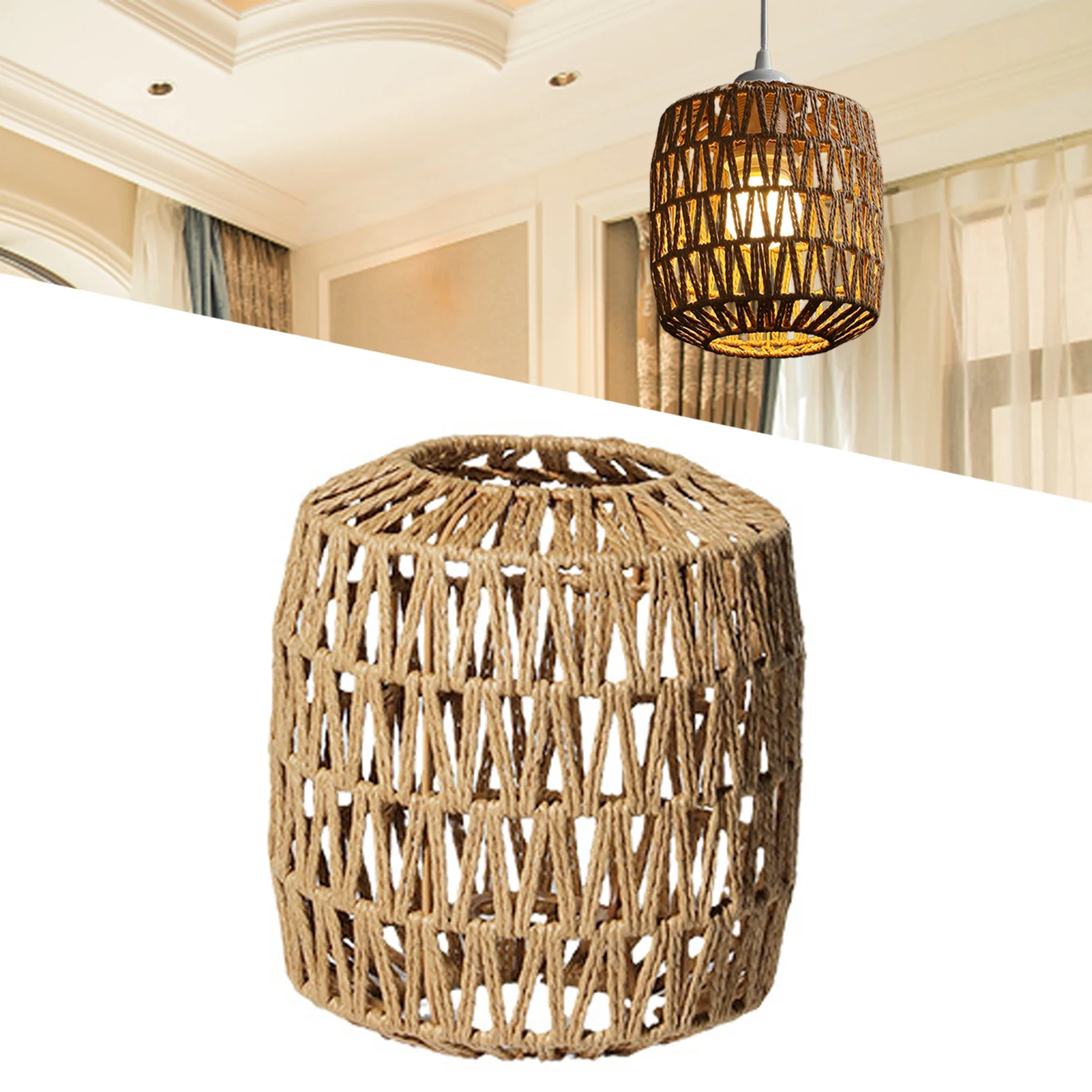 

Simulated Rattan Woven Lamp Cover Vintage Lampshade For Hanging Ceiling Light Retro Lampshade Cafe Restaurant Home Decor