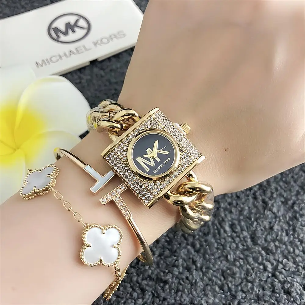 Фото Женские квадратные кварцевые часы Michael Kors, повседневные деловые наручные часы, модные роскошные минималистичные часы с таймером, элегантный подарок для женщин №3