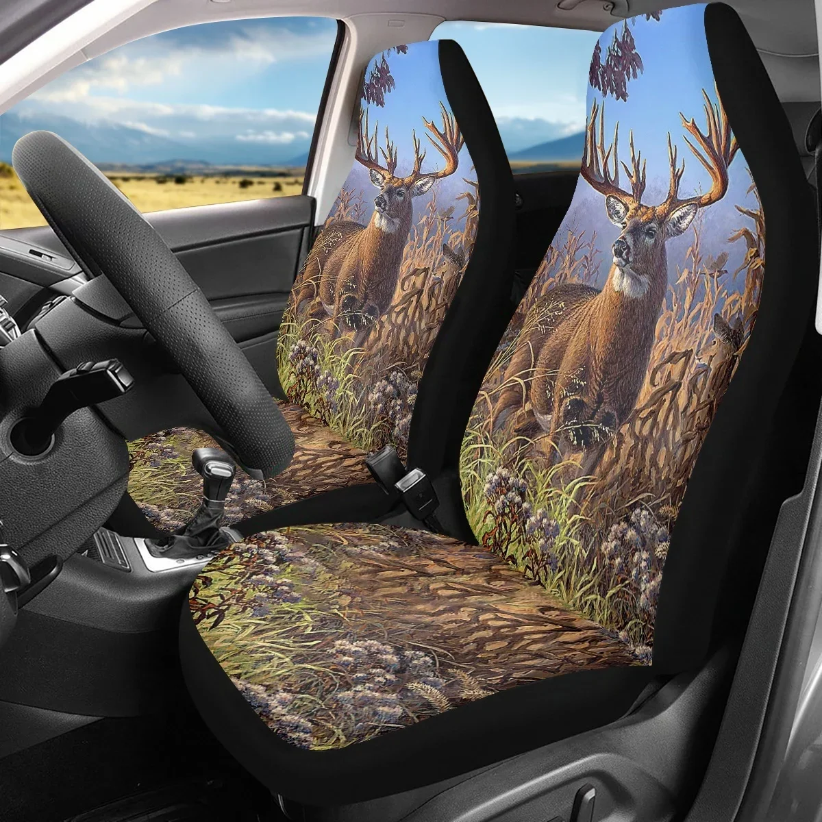 Набор чехлов для автомобильных сидений с изображением леса лося Полиэстеровая