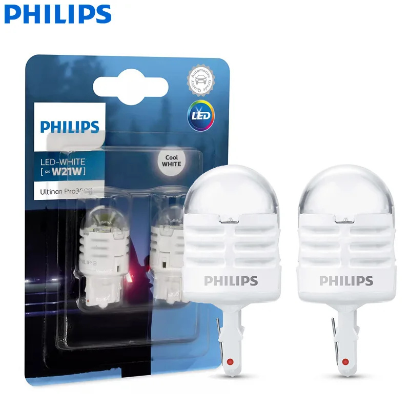 

Philips LED Ultinon Pro3000 W21W T20 12V 6000K White Turn Signal Lamps Car Reverse Bulbs Indlcator Light 7440 11065U30CWB2, 2pcs