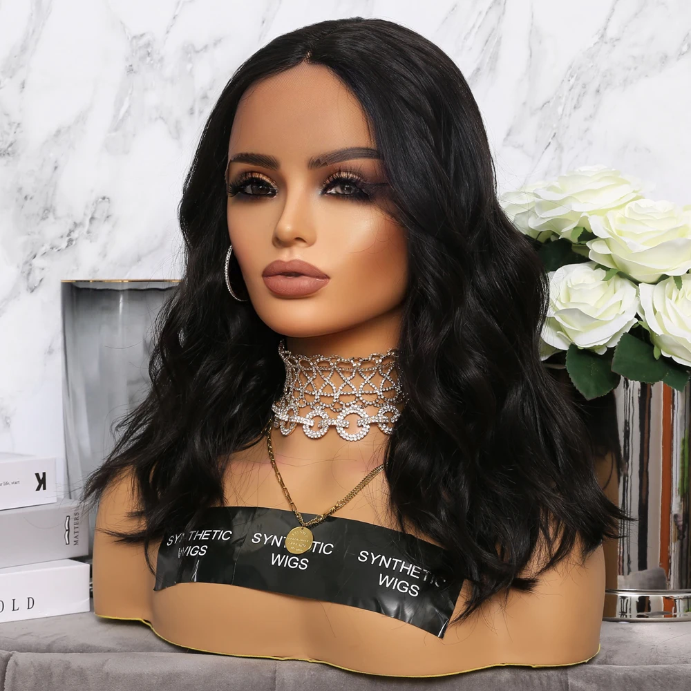 

Lace Front Synthetic Wig For Africaine Women Black Lace Front Wigs 14 in Natural Hairline Heat Temperature Glueless Wig