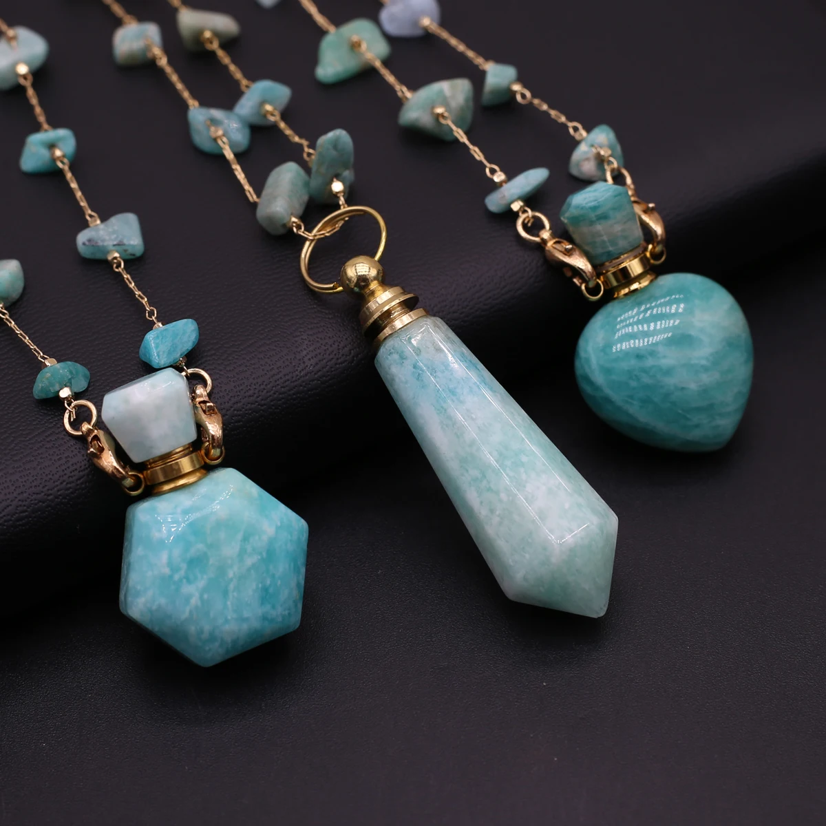 

Натуральный камень Amazonite подвеска в виде бутылочки парфюма Подвеска Ожерелье гравий цепь DIY Ювелирный материал ожерелье аксессуары