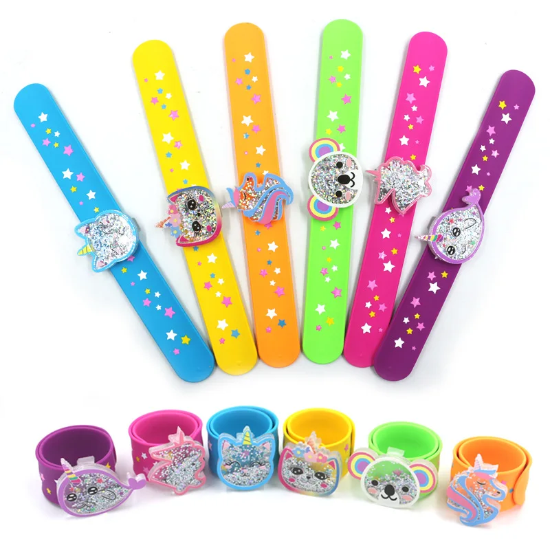 

21cm Unicorn Bracelets Baby Shower Rubber Rings Happy Birthday Gifts Crown Love Sequin Silicone Snapping Circle Party Supplies