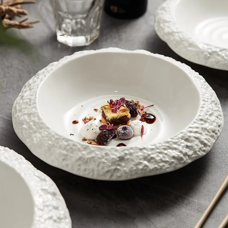 

Rock patternceramic plate household deep plate dish creative hotel restaurant tableware high-grade white dinner plate soup plate