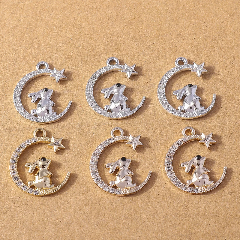 

10pcs 18x22mm Cartoon Animal Rabbit Charms Crystal Moon Star Charms Pendants for Jewelry Making DIY Earrings Necklace Craft Gift