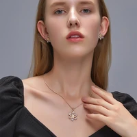 full diamond snowflake necklace stud earrings 3 piece set popular sparkling clavicle chain choker necklace collar for women