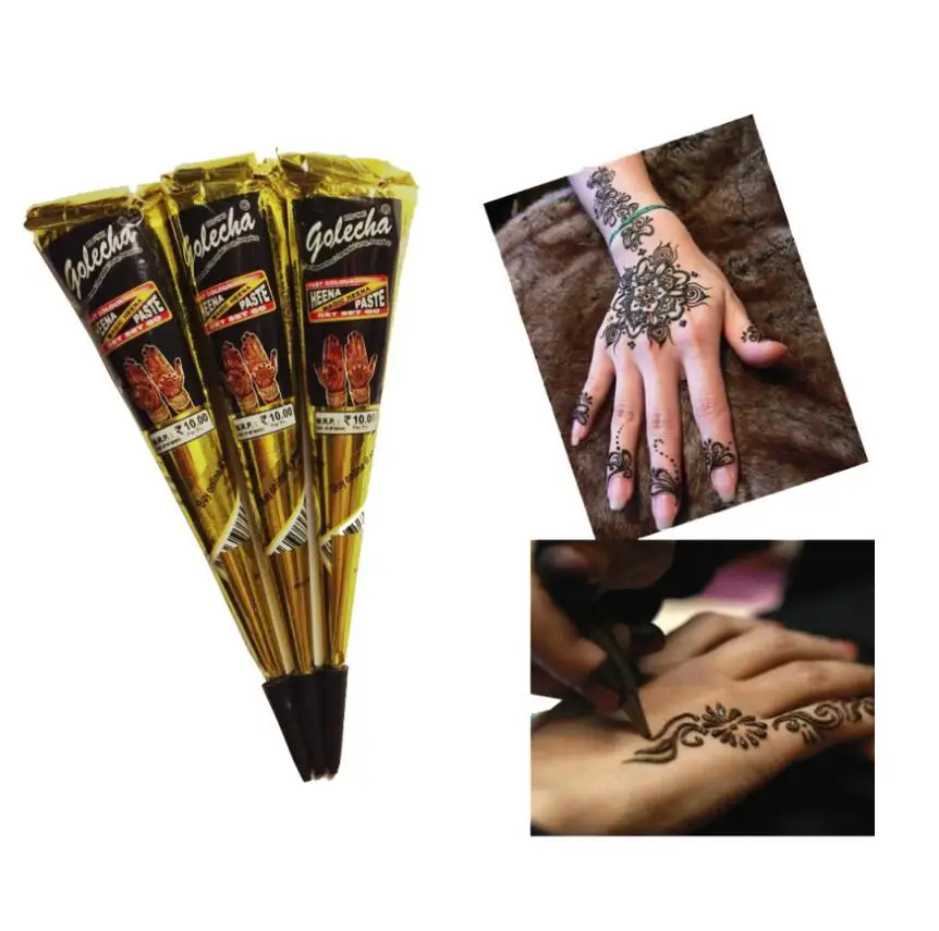 12Pcs Black Color Indian Henna Paste Cone Beauty Women Mehndi Finger Body Cream Paint DIY Temporary Drawing for Tattoo Stencil