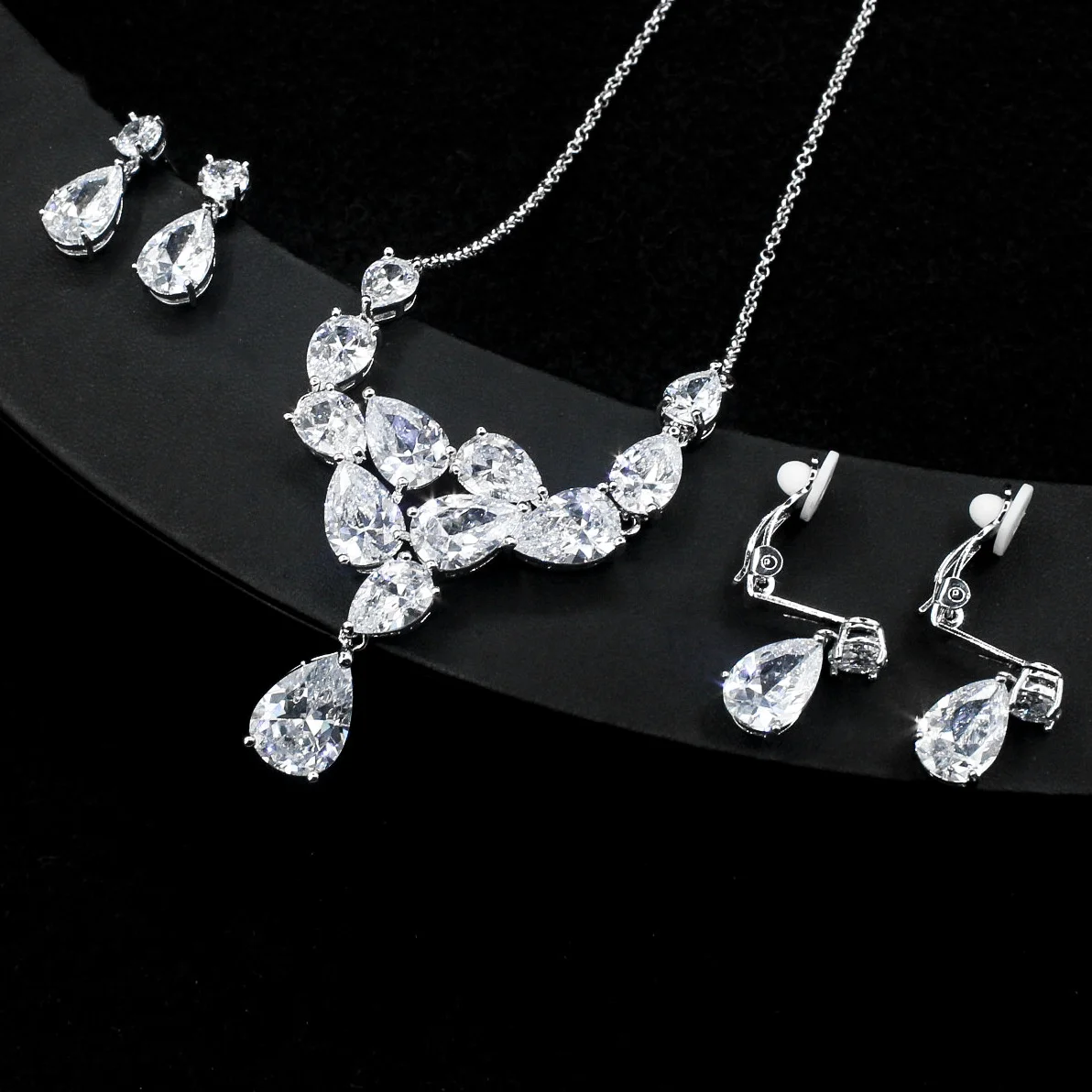 

brand genuine Luxury real jewels Color jewelry zircon clavicle necklace earrings bridal dinner Jewelry Set high quality