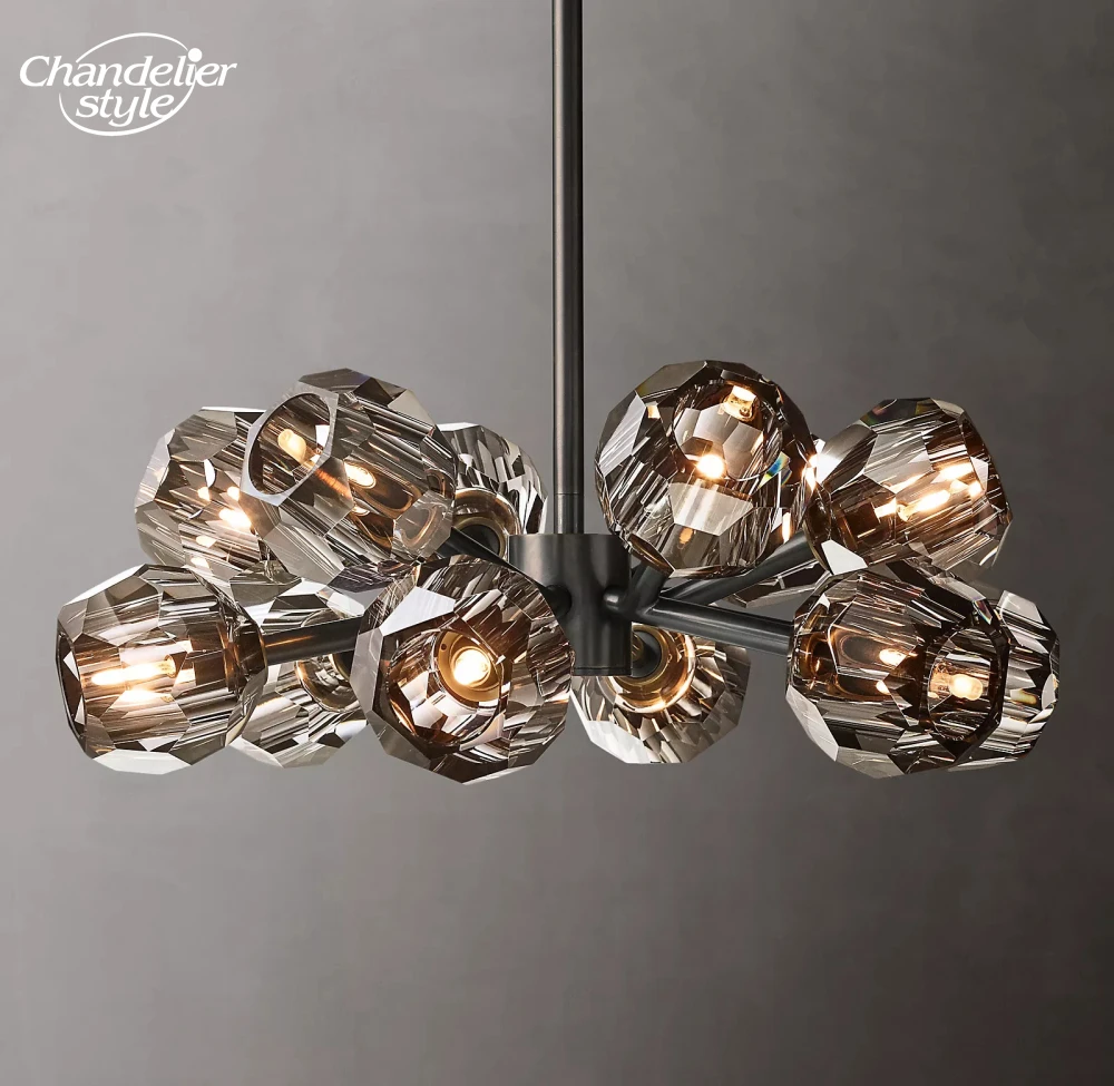 

Хрустальные люстры Ball De Smoke, современные светодиодные лампы в стиле ретро из латуни, хромированные, черные