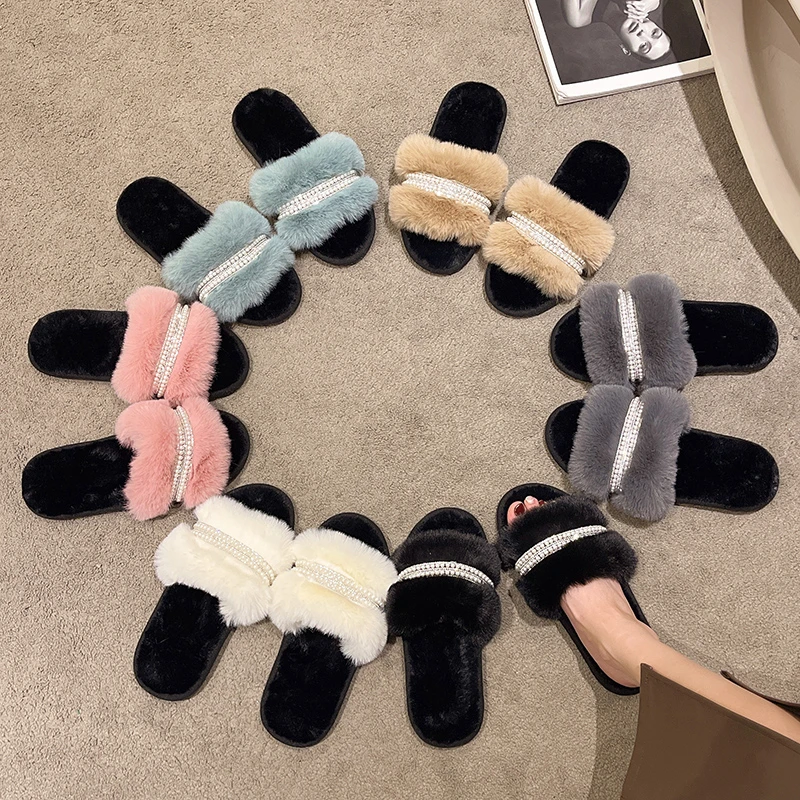 

Pearl Wool Slippers Women's 2022 Autumn and Winter New Home Flat Bottom Non Slip Warm Keeping Slippers Women's Fashion Shoes