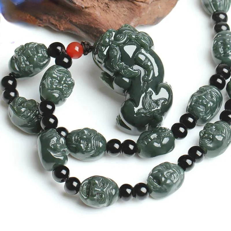 

Natural Hetian Cyan Jade Double Sided Engraving pixiu Pendant Jadeite Charm Necklace Exquisite Jewelry Men Women with Chain