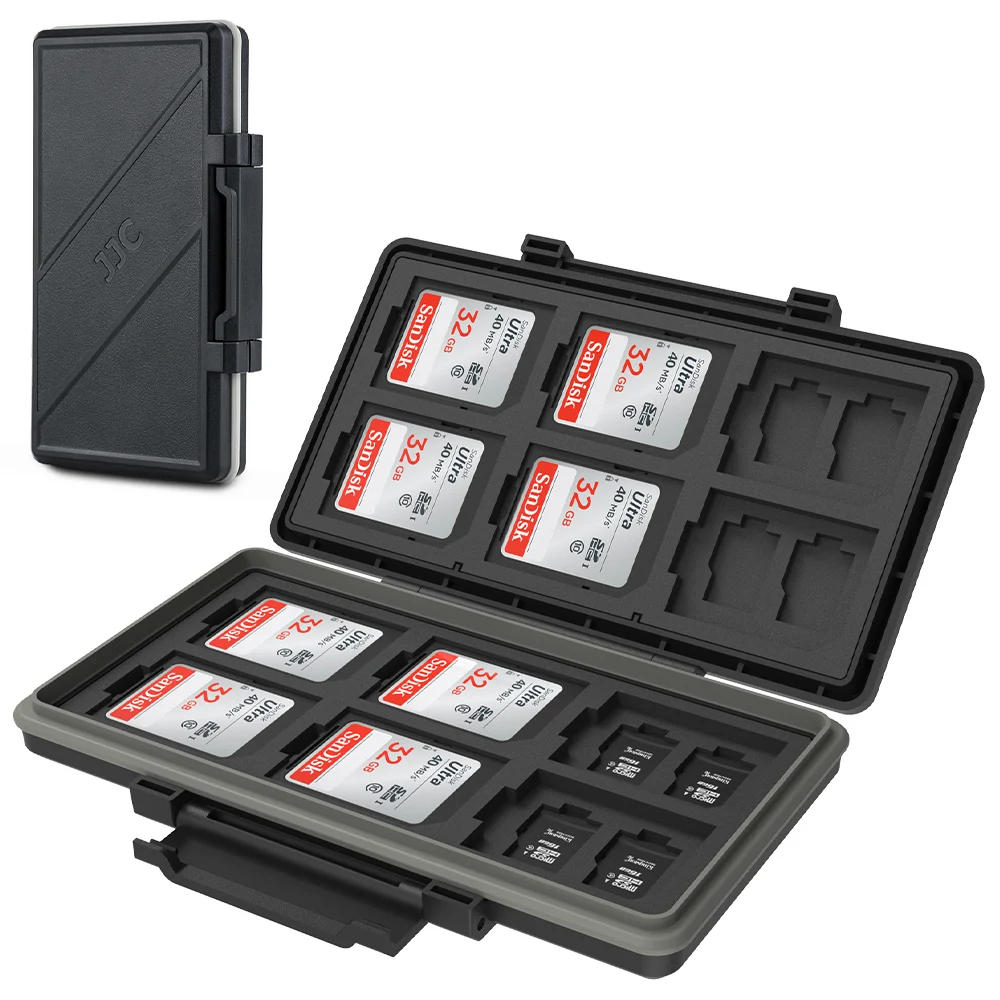 JJC Waterproof Memory Card Case SD Micro SD Card Holder Storage Box EVA Foam Interior for 24 Micro SD/TF + 12 SD/SDHC/SDXC Cards