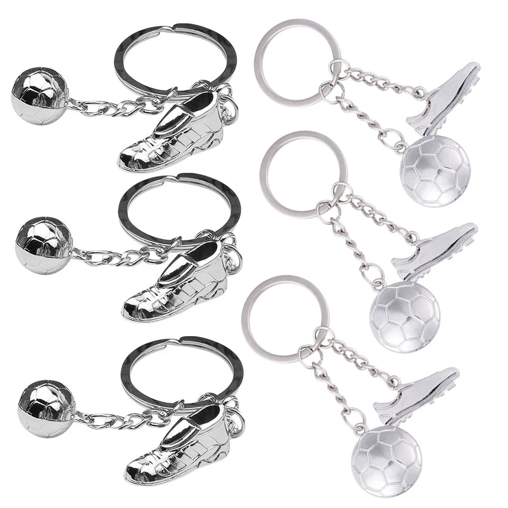 

6Pcs Zinc Alloy Football Pendant Bag Hanging Decor Soccer Fans Gift (Silver)
