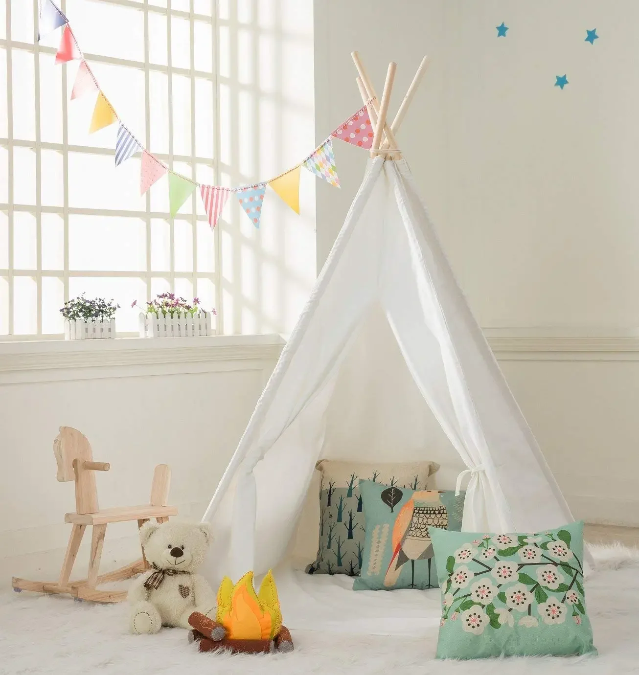 

Play-Tent Tipi Triangle KidsTent Teepee Canvas Sleeping Dome Teepee House Wigwam Room Children's Tent Game-House