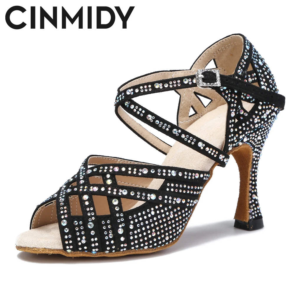 

CINMIDY Rhinestones Latin Dance Shoes Women Indoor Female Bachata Tango Dance Shoes Salsa Jazz Performance Shoes Women Sandals