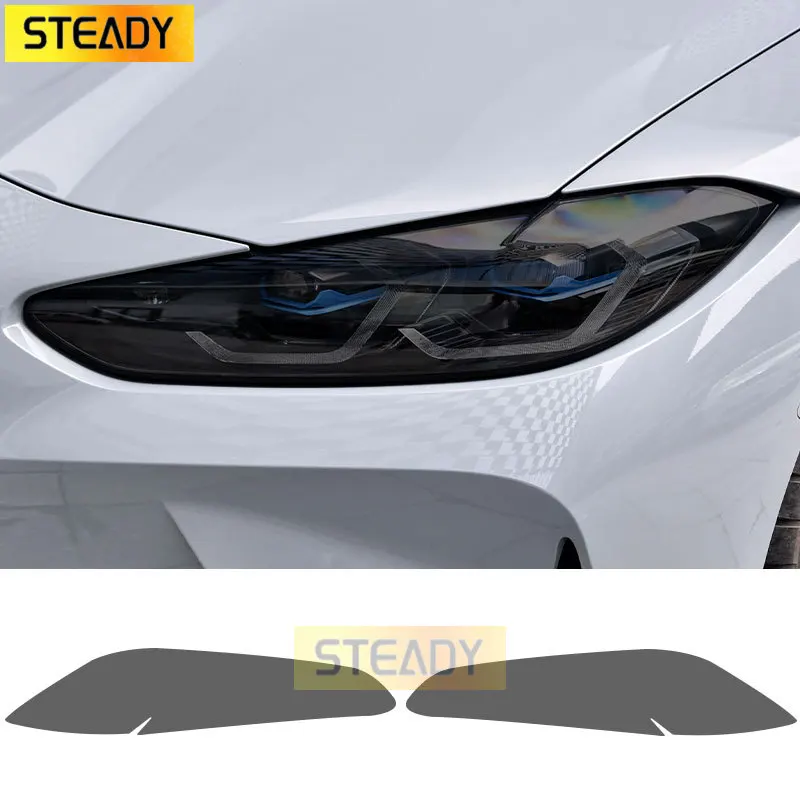 

2 Pcs M Performance Car Headlight Protective Film Front Light Transparent Smoked Black TPU Sticker For BMW M4 G82 G83 2021 2022
