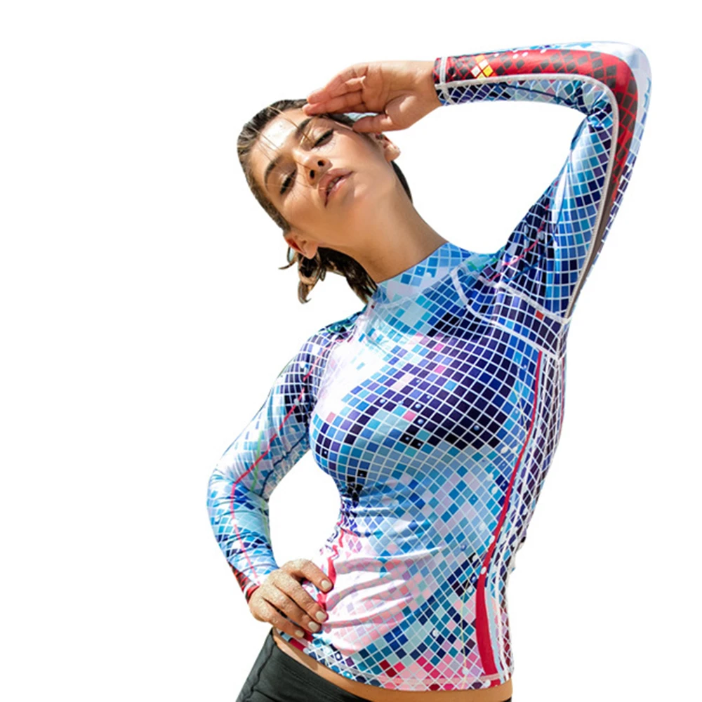 Fashion Women's Exquisite Printed Long Sleeve Split Beach Surfing Sunscreen Quick Dry Top For Water Sports Swimming Surfing 2022