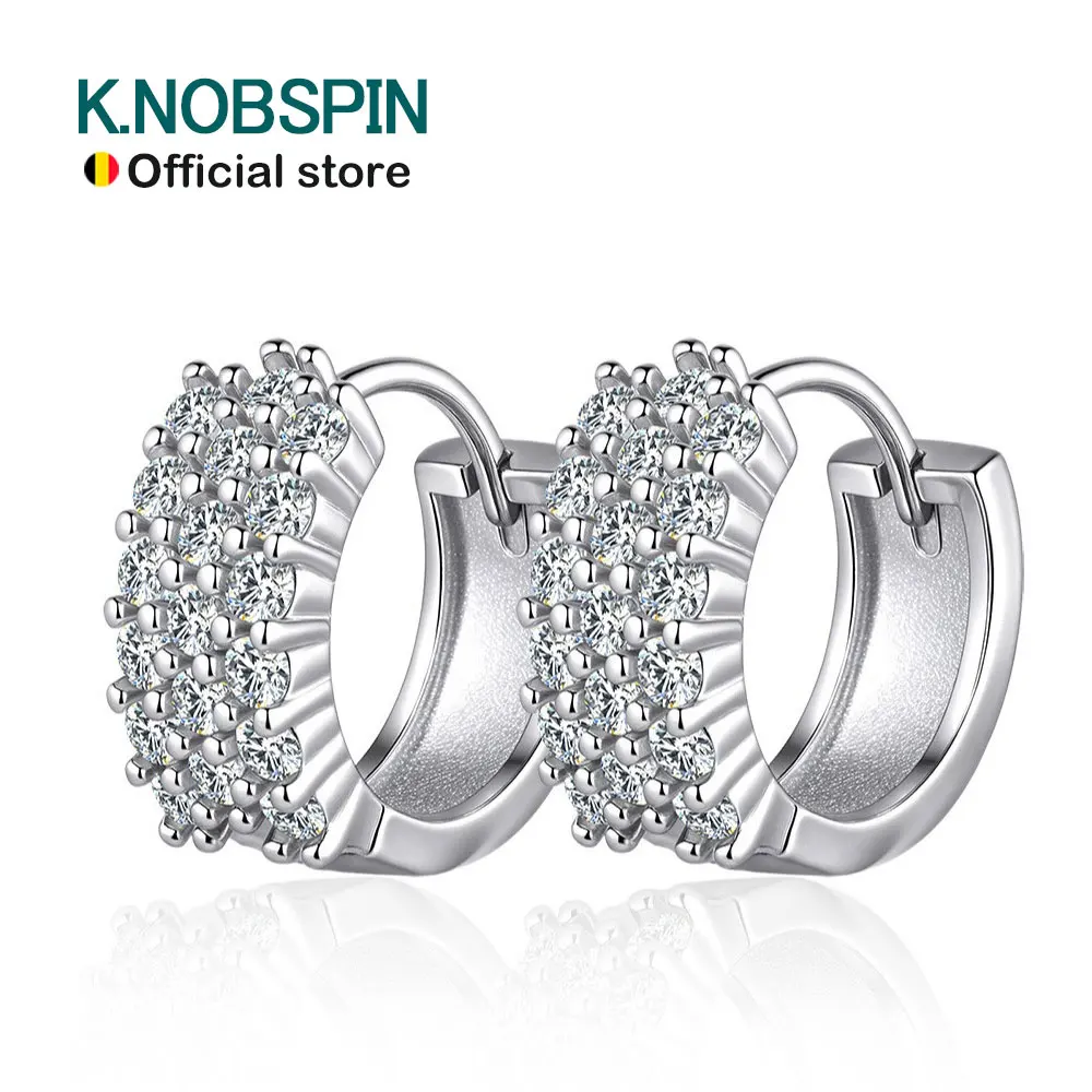 Фото KNOBSPIN GRA сертифицированные серьги-кольца с муассанитом для женщин, стерлинговое серебро s925, свадебные серьги-обнимашки, вечерние ювелирные изделия, оптовая продажа №1