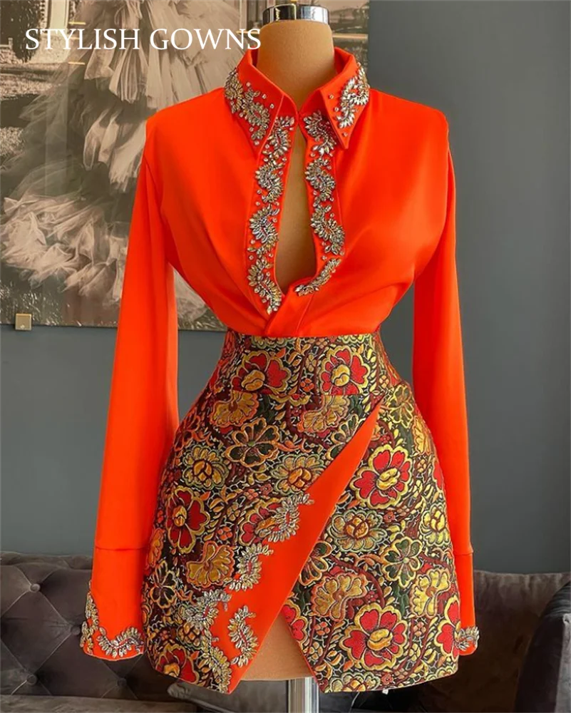 Марокканский Оранжевый Комплект из двух предметов короткое платье с высоким