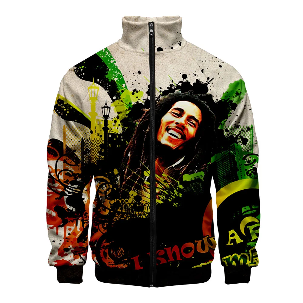

2023 bob marley 3D Baseball Jacket Harajuku Hip Hop Hoodies Casual Stand Collar Zipper Sweatshirt Casual Sportswear Clothes
