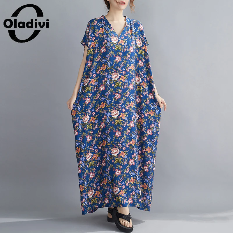 

Длинное платье Oladivi для женщин, пляжная одежда в богемном стиле, Новинка лета 2022, модные платья большого размера с принтом, платья 9370 6XL 8XL 9XL