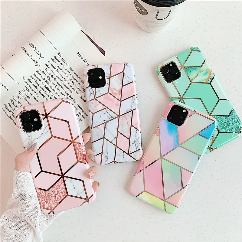 

For iPhone 13Promax 2023 New Ins Net Red Geometric Marble Textured Phone Soft Case 13Pro 12Promax 11 Xsmax Xr X Xs 7 8Plus SE2