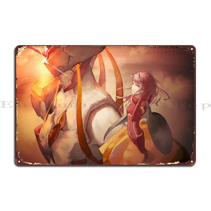 

Franxx Zero Two Pink Hair Metal Signs Printing Iron Club Vintage Pub Tin Sign Poster