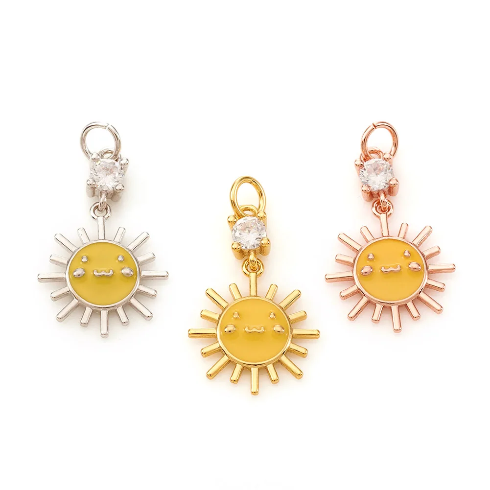 

10Pcs Brass Cubic Zirconia Pendant Sun Charms Enamel with Jump Rings for Jewelry Making Earring Bracelet Necklace Accessories