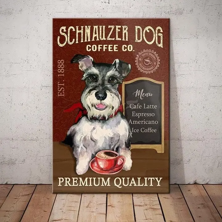 Металлические знаки для кофейной компании Собака шнауцера алюминиевые Ретро