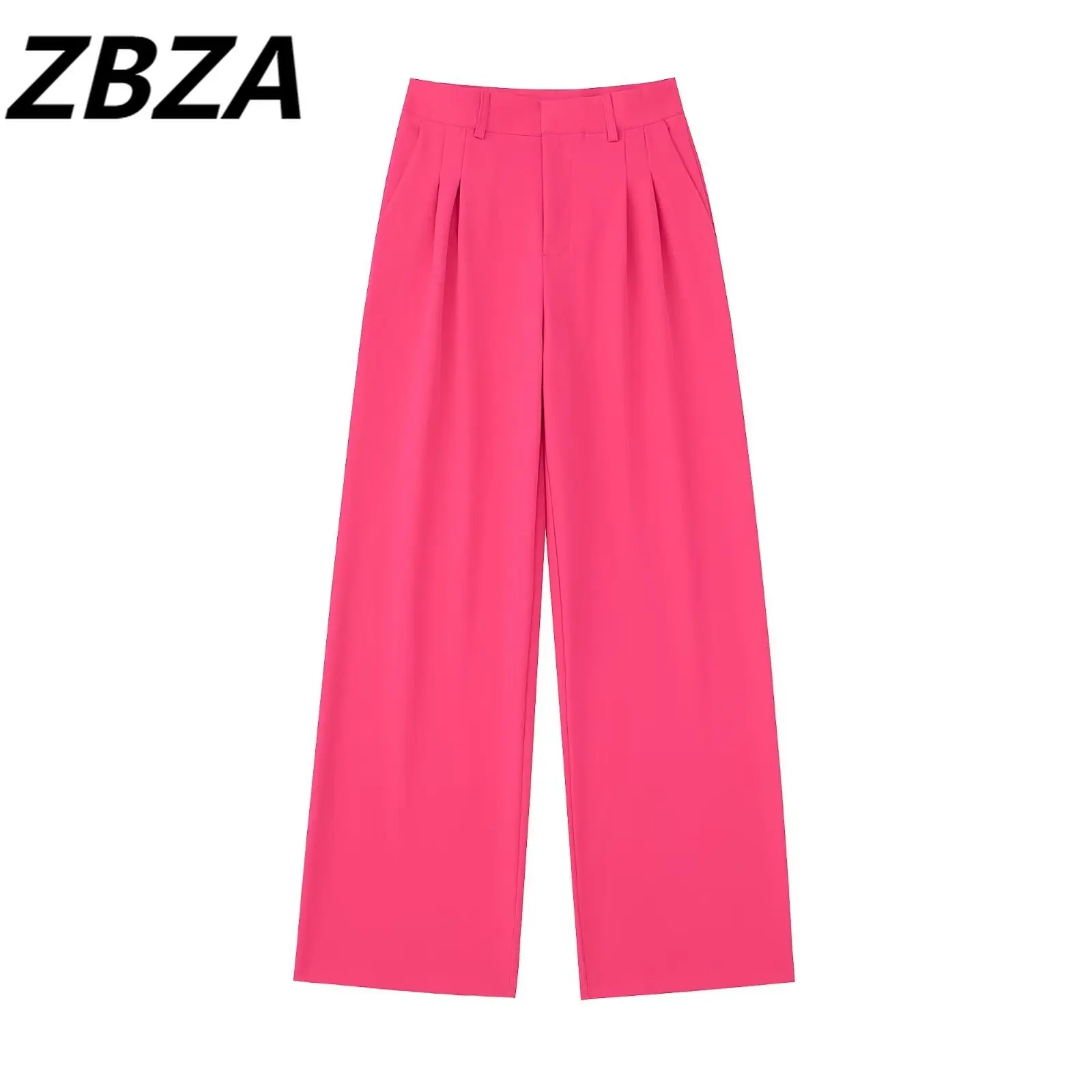 

ZBZA Women 2023 New Chic Fashion Summer 2 Colors Side Pockets Relaxed Long Pants Vintage High-waisted Leisure Female Trousers